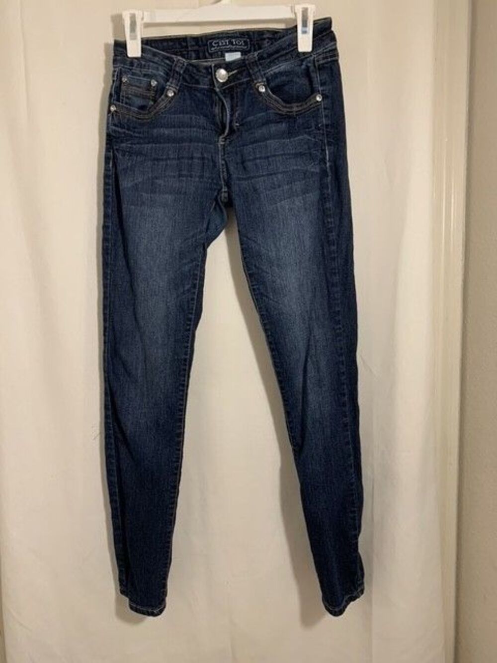 C’est Toi Dark Wash Skinny Jeans Size 7 Embellished